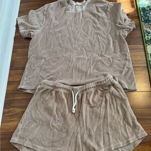 Perfect white tee Beige Terry Cloth Lounge Set